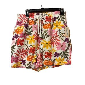 Linen Blend Shorts Multicolor Size M St. John's Bay High-Rise Drawstring Floral